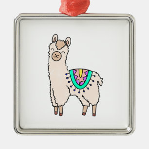 smiling happy llama alpaca cartoon animal drawing metal tree decoration