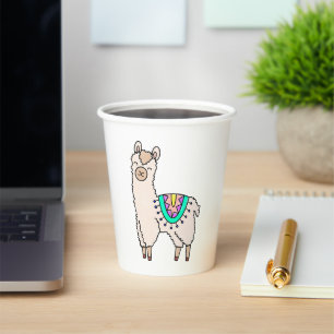 smiling happy llama alpaca cartoon animal drawing paper cups
