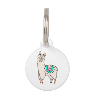 smiling happy llama alpaca cartoon animal drawing pet tag