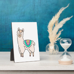 smiling happy llama alpaca cartoon animal drawing plaque