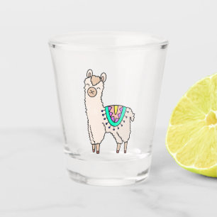 smiling happy llama alpaca cartoon animal drawing  shot glass