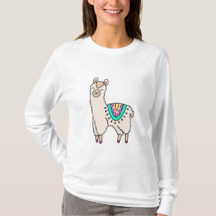 smiling happy llama alpaca cartoon animal drawing T-Shirt