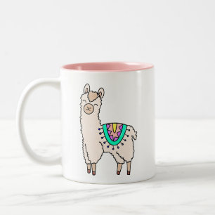 smiling happy llama alpaca cartoon animal drawing Two-Tone coffee mug