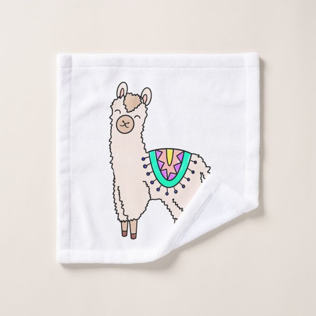 smiling happy llama alpaca cartoon animal drawing  wash cloth (Wash Cloth)