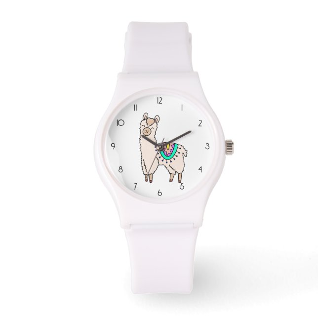 smiling happy llama alpaca cartoon animal drawing  watch (Front)