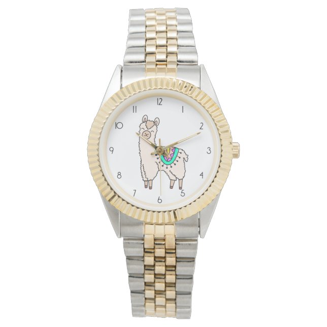 smiling happy llama alpaca cartoon animal drawing  watch (Front)