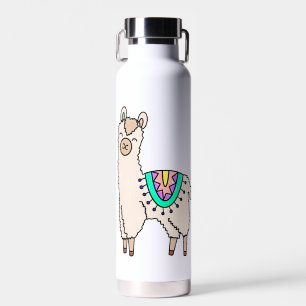 smiling happy llama alpaca cartoon animal drawing water bottle