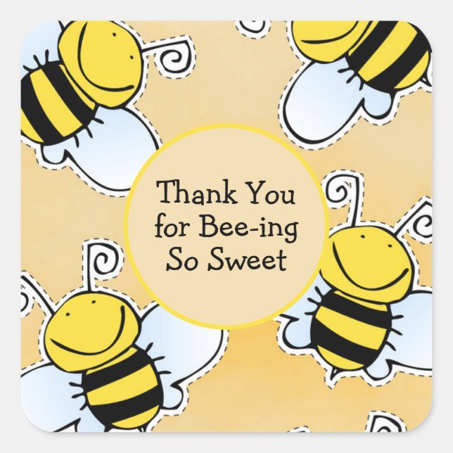 Smiling Honey Bees Thank You Square Sticker (Front)