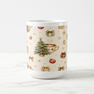 Smiling Hot Chocolate Cup and Pine Tree Christmas