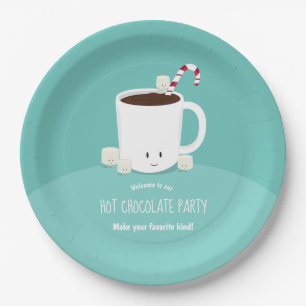 Smiling Hot Chocolate Teal Christmas Paper Plate