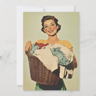 Smiling Housewife with Laundry Basket Invitation