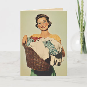 Smiling Housewife with Laundry Basket Invitation
