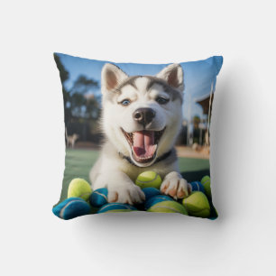 🐶Smiling Husky Puppy 🎾with Tennis balls Cushion