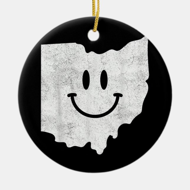 Smiling in OH – Funny Ohio Happy Face  Ceramic Tree Decoration (Front)