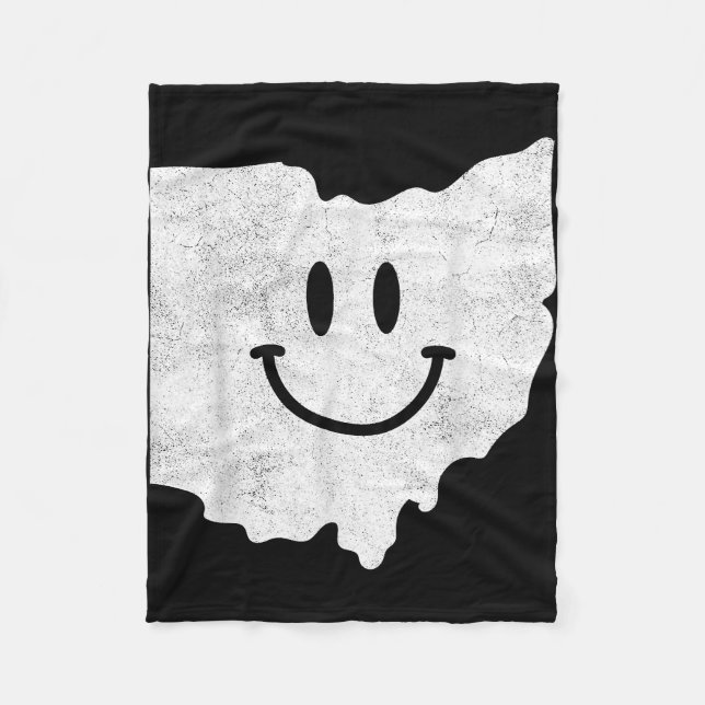 Smiling in OH – Funny Ohio Happy Face  Fleece Blanket (Front)