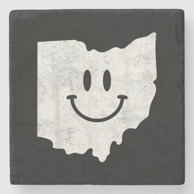 Smiling in OH – Funny Ohio Happy Face  Stone Coaster (Front)