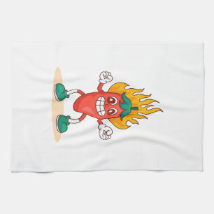Smiling Jalapeño Cartoon Illustration Character Tea Towel