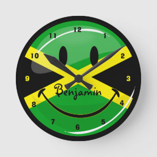 Smiling Jamaican Flag Round Clock