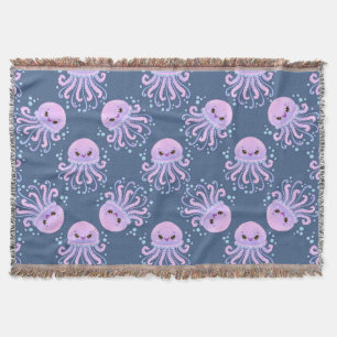 Smiling Jellyfish Ocean Pattern For Kids Decor Throw Blanket
