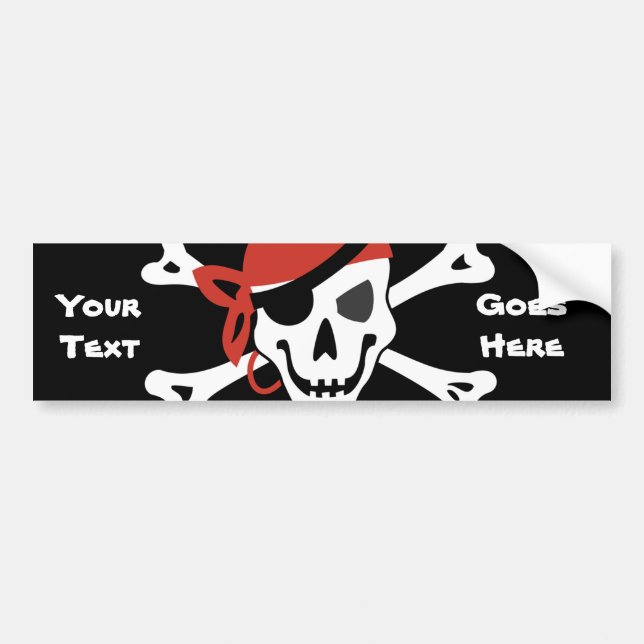 Smiling Jolly Roger with Your Custom Text Bumper Sticker (Front)
