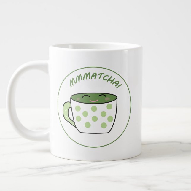 Smiling Kawaii Matcha Large Coffee Mug (Left)