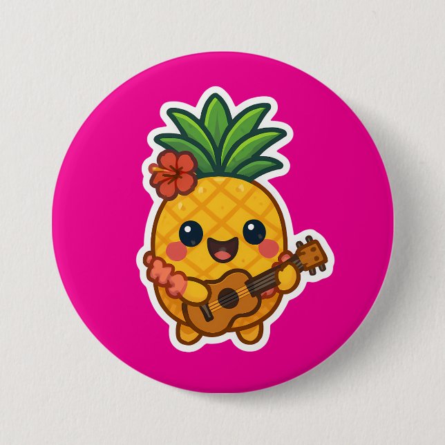 Smiling Kawaii Pineapple – Tropical 7.5 Cm Round Badge (Front)