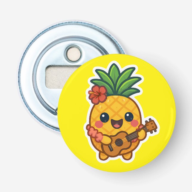 Smiling Kawaii Pineapple – Tropical Bottle Opener (Front)