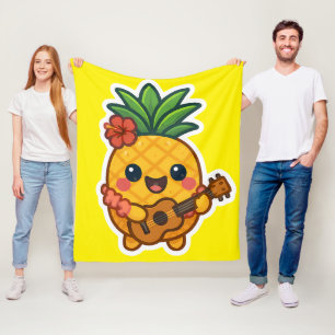 Smiling Kawaii Pineapple – Tropical Fleece Blanket