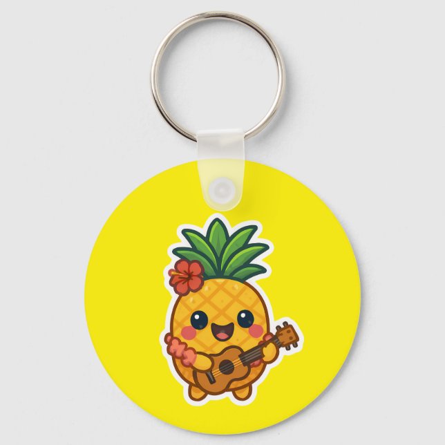 Smiling Kawaii Pineapple – Tropical Key Ring (Front)