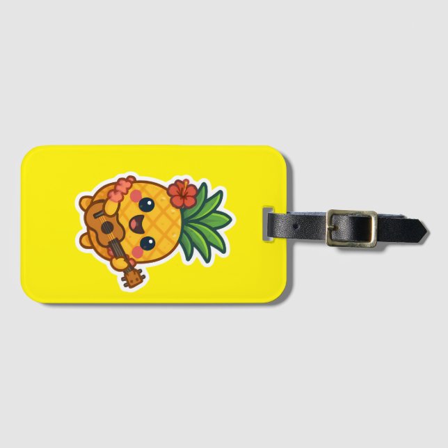 Smiling Kawaii Pineapple – Tropical Luggage Tag (Front Horizontal)