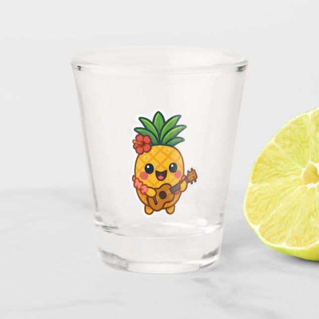 Smiling Kawaii Pineapple – Tropical Shot Glass (Front)