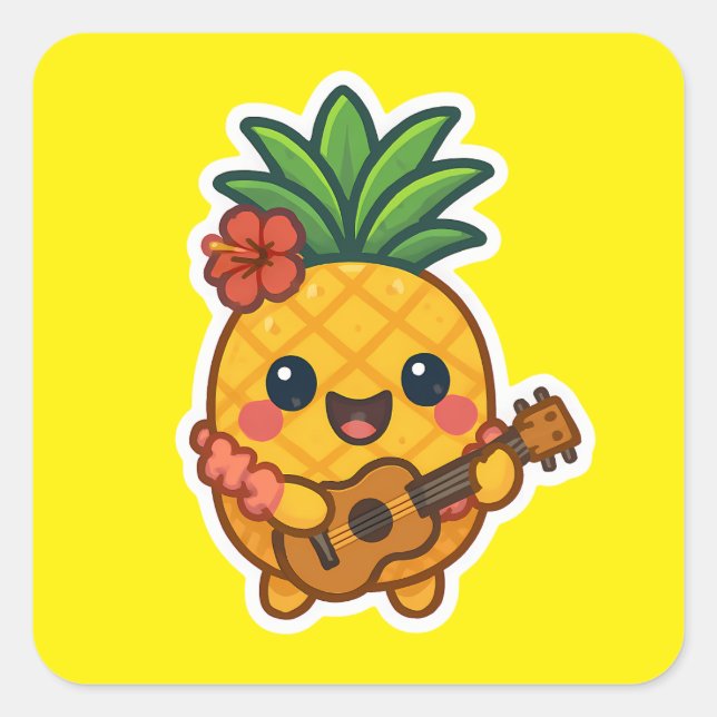 Smiling Kawaii Pineapple – Tropical Square Sticker (Front)