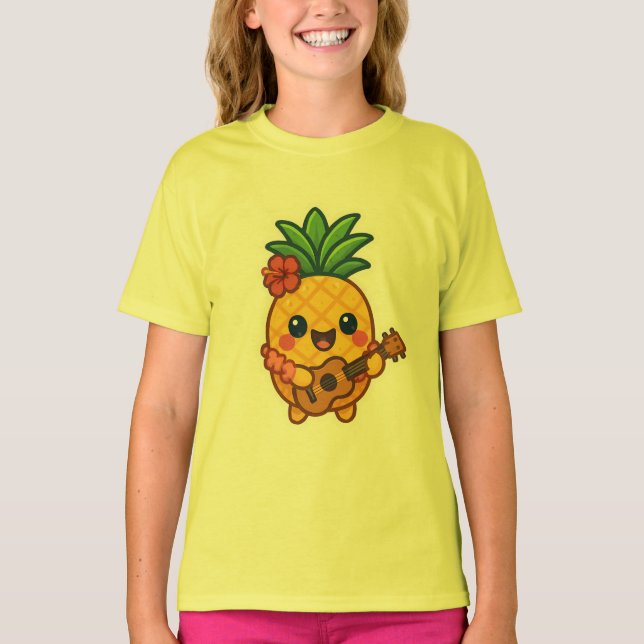 Smiling Kawaii Pineapple – Tropical T-Shirt (Front)