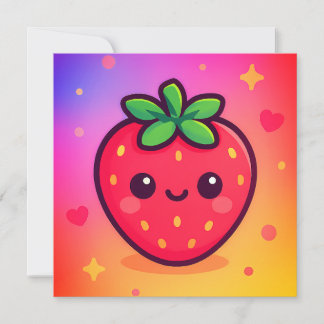 Smiling Kawaii Strawberry on Pastel Gradient Backg