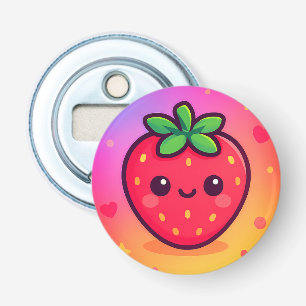 Smiling Kawaii Strawberry on Pastel Gradient Backg Bottle Opener