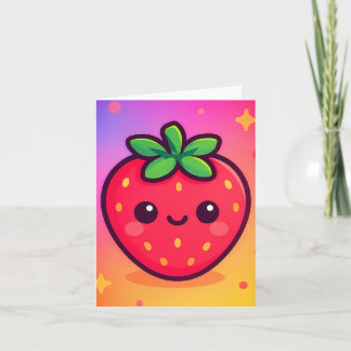 Smiling Kawaii Strawberry on Pastel Gradient Backg Note Card