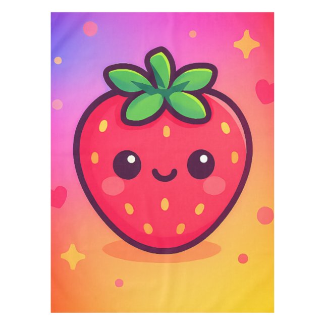 Smiling Kawaii Strawberry on Pastel Gradient Backg Tablecloth (Front)
