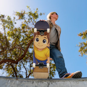 Smiling Kid Cartoon Skateboard