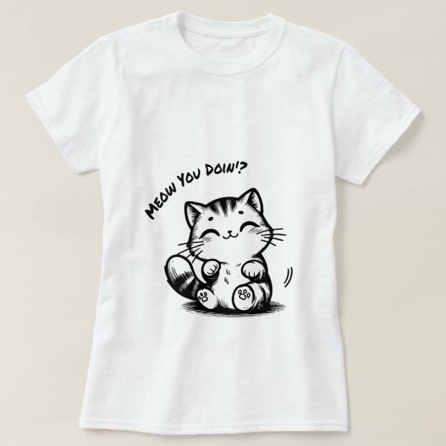 Smiling Kitty Delight: Cute Cat Tee (Design Front)