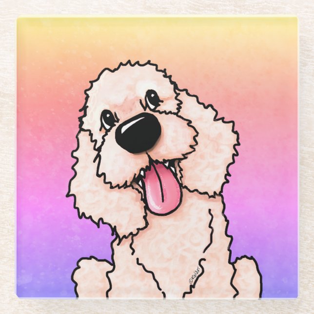 Smiling Labradoodle Glass Coaster (Front)