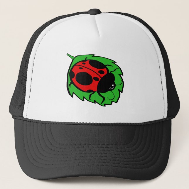 Smiling Ladybug on a Green Leaf Trucker Hat (Front)