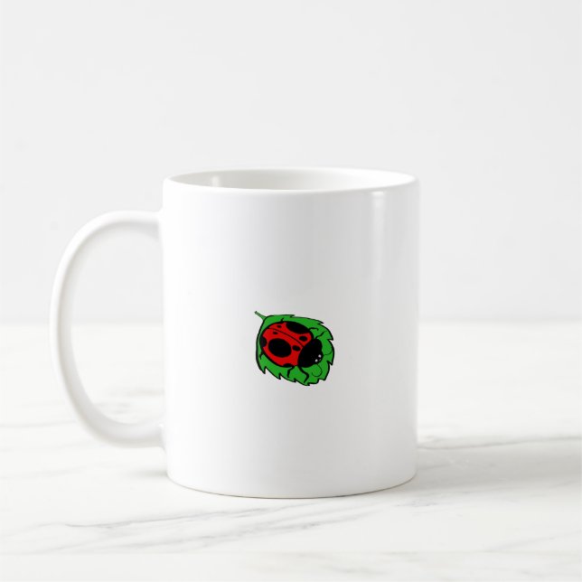 Smiling Ladybug on Green Leaf Mini - Coffee Mug (Left)