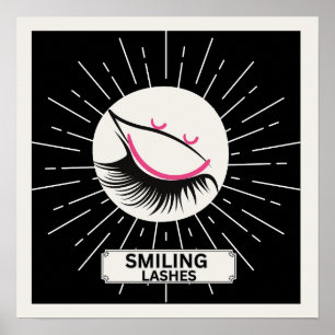 Smiling Lashes Modern Minimalist Pink Black Lash T Poster