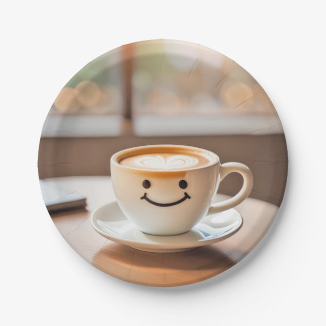 Smiling Latte By Sunny Window Paper Plate (Front)