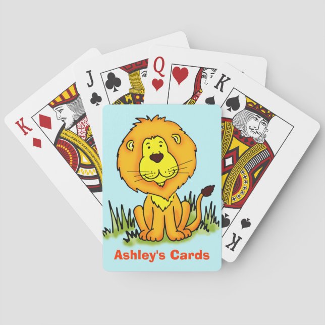 Smiling Lion named kids playing cards (Back)