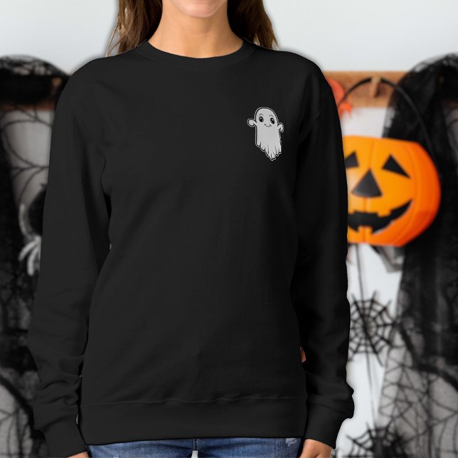 Smiling Little Ghost Cartoon Character Halloween Sweatshirt (Minimalist yet cute design for the Halloween season.)