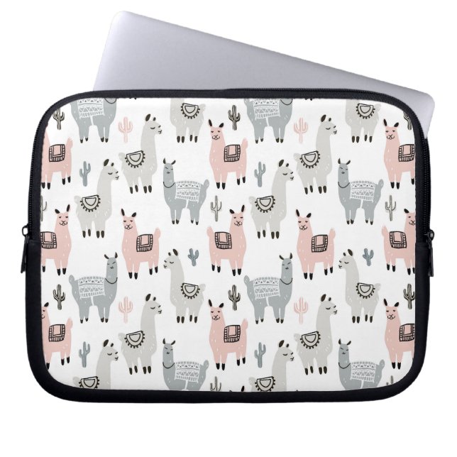 Smiling Llamas Pattern Laptop Sleeve (Front)
