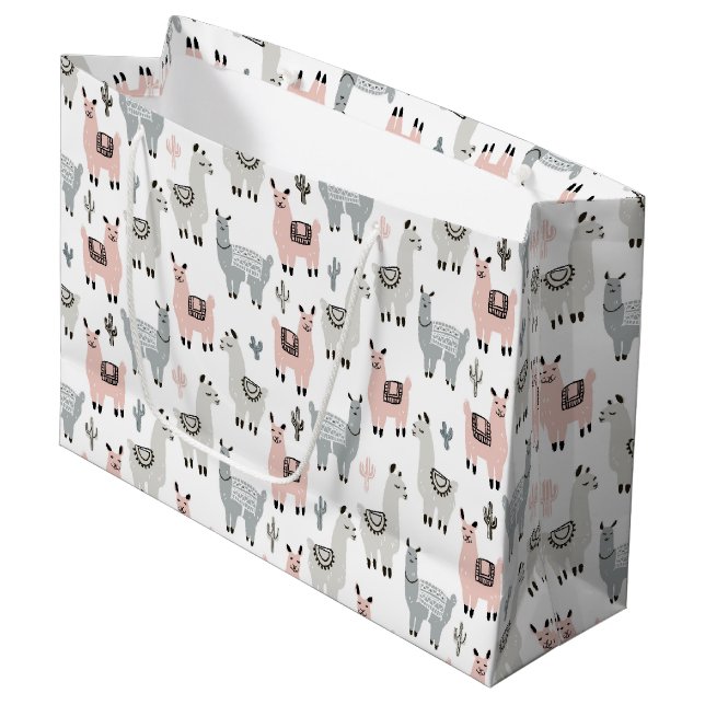 Smiling Llamas Pattern Large Gift Bag (Front Angled)