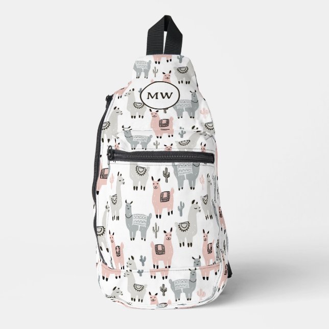 Smiling Llamas Pattern Sling Bag (Front)