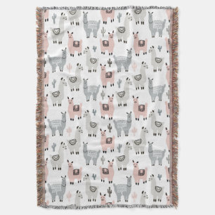 Smiling Llamas Pattern Throw Blanket